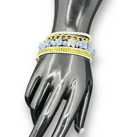 Victoria Emerson Beaded Multi Strand Bracelet Gold Plated Clip on Closure - Picture 1 of 6